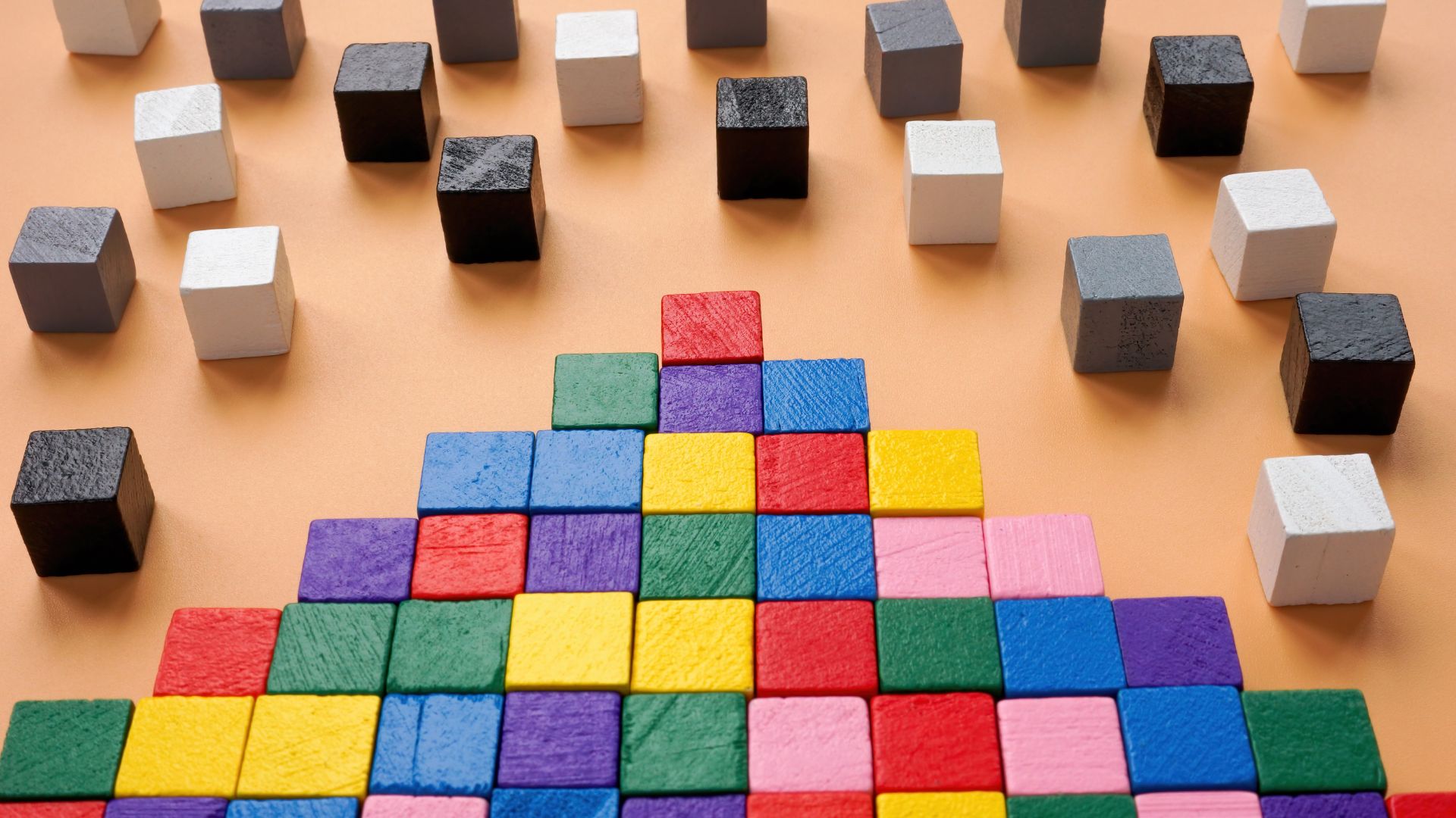Colorful building blocks vs Black and white